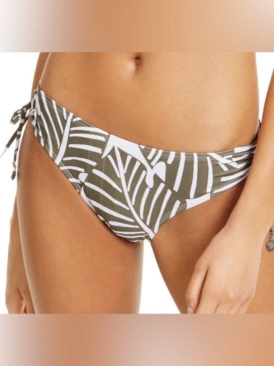 DKNY Bikini Bottom Women XXL Olive Green White Leaf Print Side Tie Swim Bottoms - Picture 4 of 7